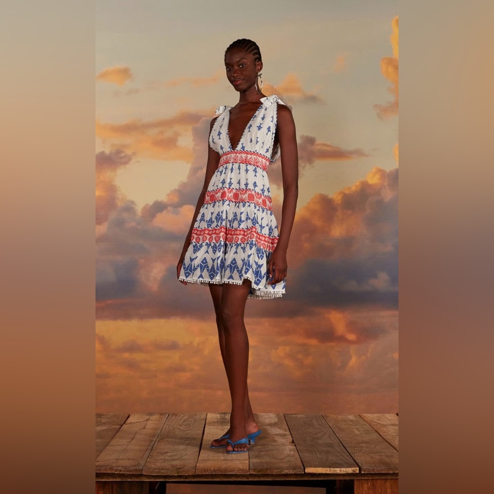 NWT Farm Rio Fishes Off White Tiered Dress, SMALL NWOT - Picture 2 of 7